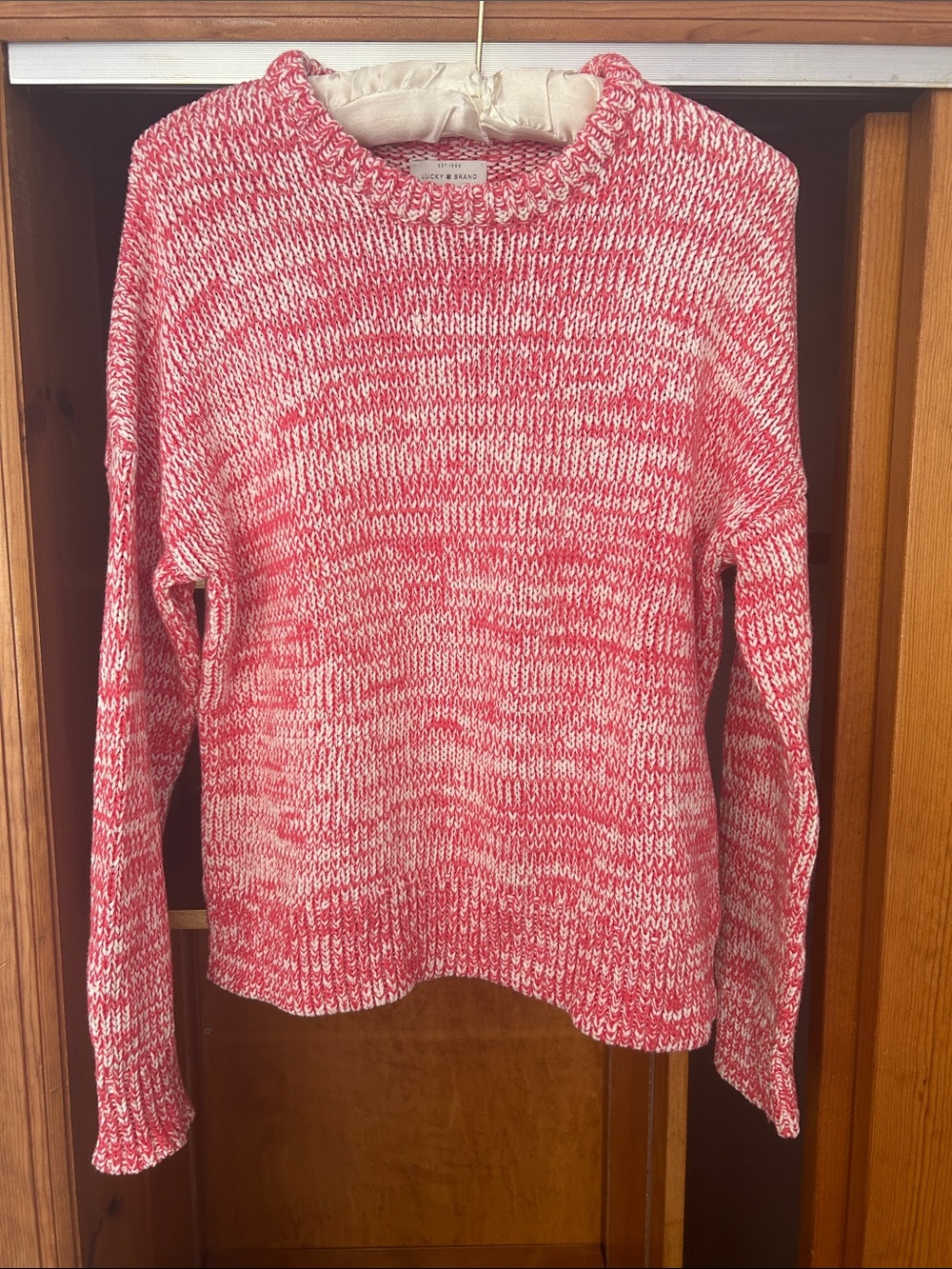 Lucky Brand Marled Red and White Crewneck Sweater